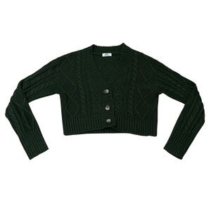 Ardene Dark Green Cropped Sweater Cable Knit Button-up Cardigan Women’s Small